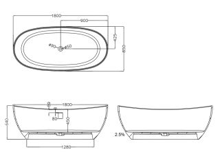 Ванна из искусственного камня ABBER Stein AS9615 180x85см белый матовый